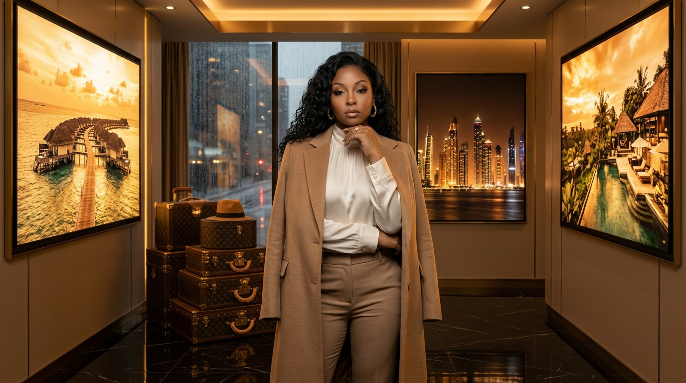 Tiffany Nacol in her private penthouse travel lounge